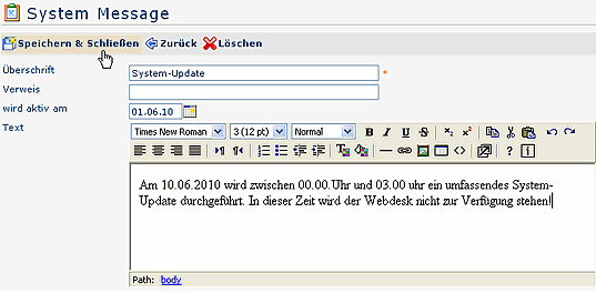 Systemnachricht Systemnachricht